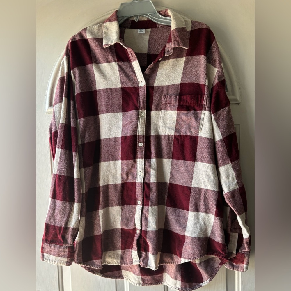 Old Navy Women’s Large Burgundy Plaid Blouse/Shirt